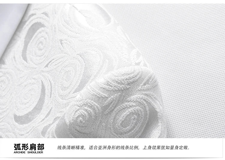 2026 New Men's White Rose Pattern Suit Jacket, Wedding Party Dress Coat, High Quality Men Slim Blazers Masculino Big Size M-6XL