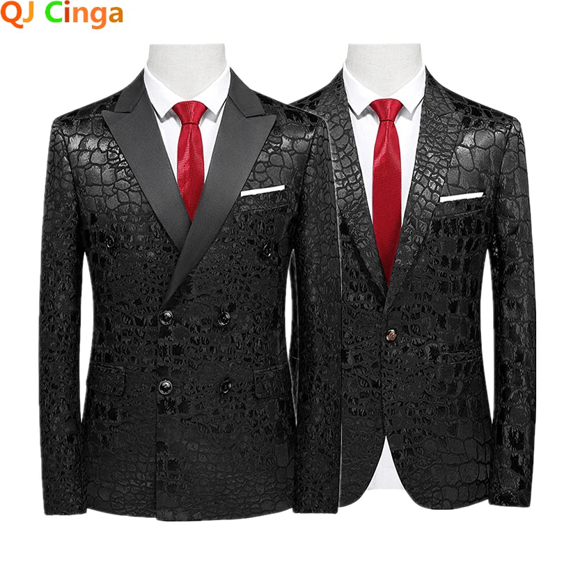 2026 New Men's White Rose Pattern Suit Jacket, Wedding Party Dress Coat, High Quality Men Slim Blazers Masculino Big Size M-6XL