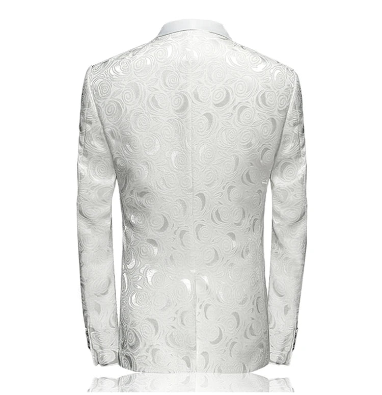 2026 New Men's White Rose Pattern Suit Jacket, Wedding Party Dress Coat, High Quality Men Slim Blazers Masculino Big Size M-6XL