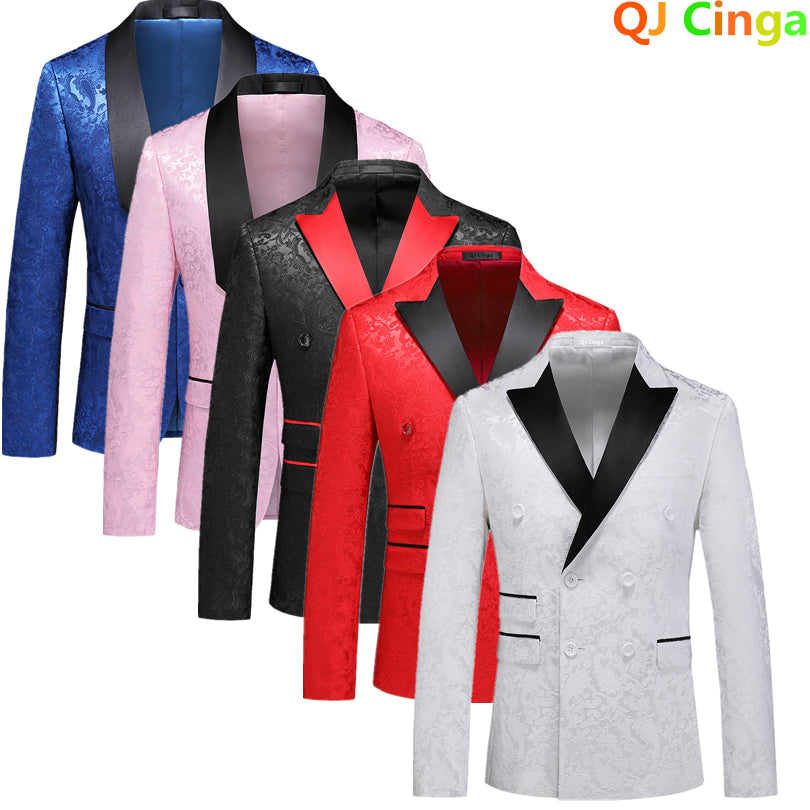 2026 New Men's White Rose Pattern Suit Jacket, Wedding Party Dress Coat, High Quality Men Slim Blazers Masculino Big Size M-6XL