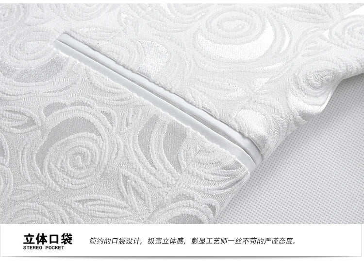 2026 New Men's White Rose Pattern Suit Jacket, Wedding Party Dress Coat, High Quality Men Slim Blazers Masculino Big Size M-6XL