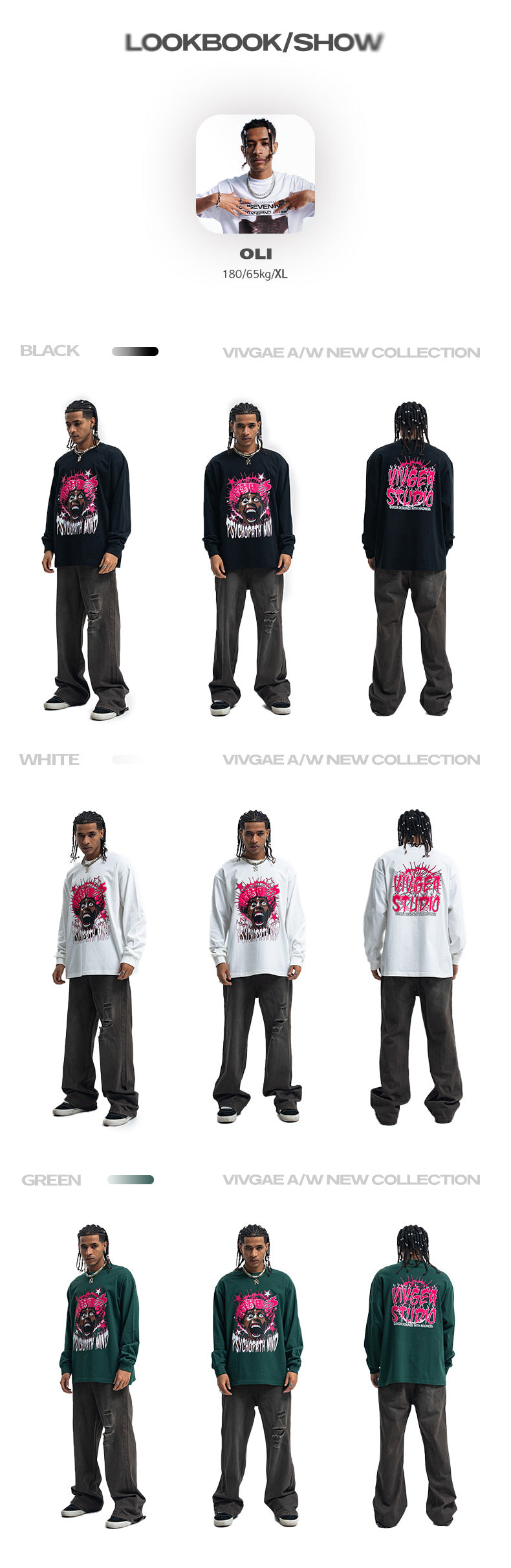 Vivgae American Street Retro Abstract Figure Pure Cotton Long Sleeve T-shirt Men's and Women's Fashion Brand Loose All-match Autumn and Winter Fashion