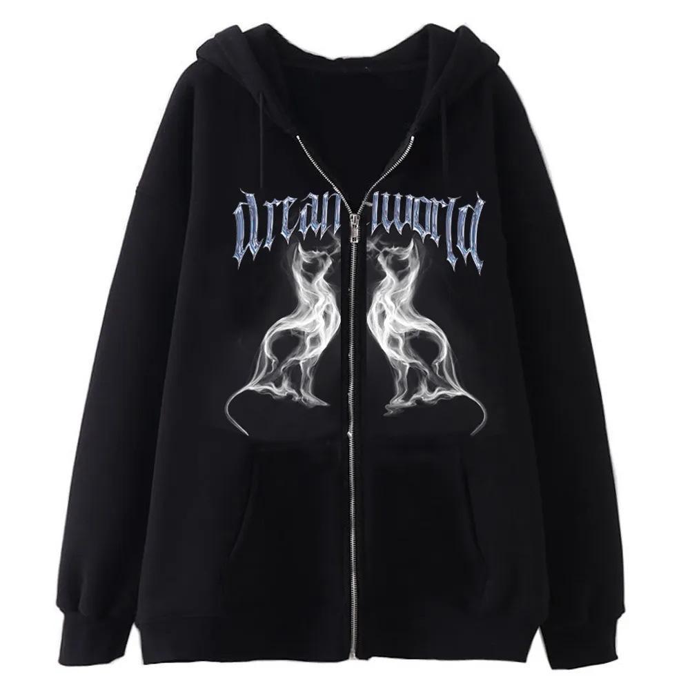European and American Dark Skull Skeleton Sports Hooded Zipper Cardigan Sweatshirt Gothic Couple Harajuku Metal Jacket Top