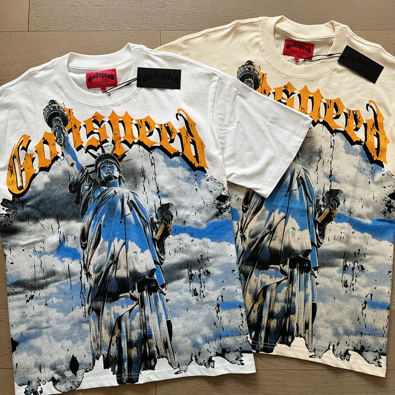 Summer New American Fashion Skull Rock Band Crewneck plus size Loose Short Sleeve T-shirt Couples Wholesale