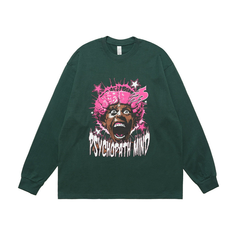 Vivgae American Street Retro Abstract Figure Pure Cotton Long Sleeve T-shirt Men's and Women's Fashion Brand Loose All-match Autumn and Winter Fashion