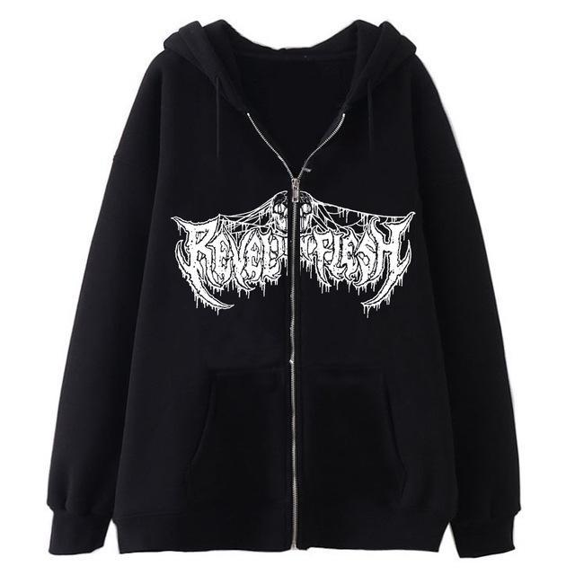 European and American Dark Skull Skeleton Sports Hooded Zipper Cardigan Sweatshirt Gothic Couple Harajuku Metal Jacket Top