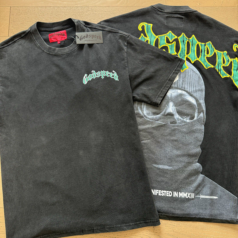 Summer New American Fashion Skull Rock Band Crewneck plus size Loose Short Sleeve T-shirt Couples Wholesale