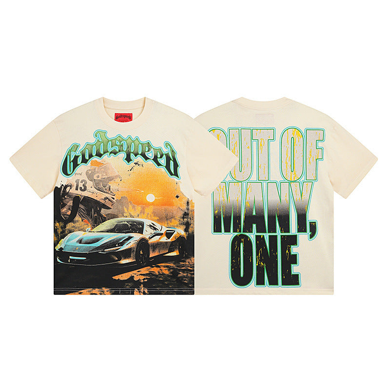 Summer New American Fashion Skull Rock Band Crewneck plus size Loose Short Sleeve T-shirt Couples Wholesale