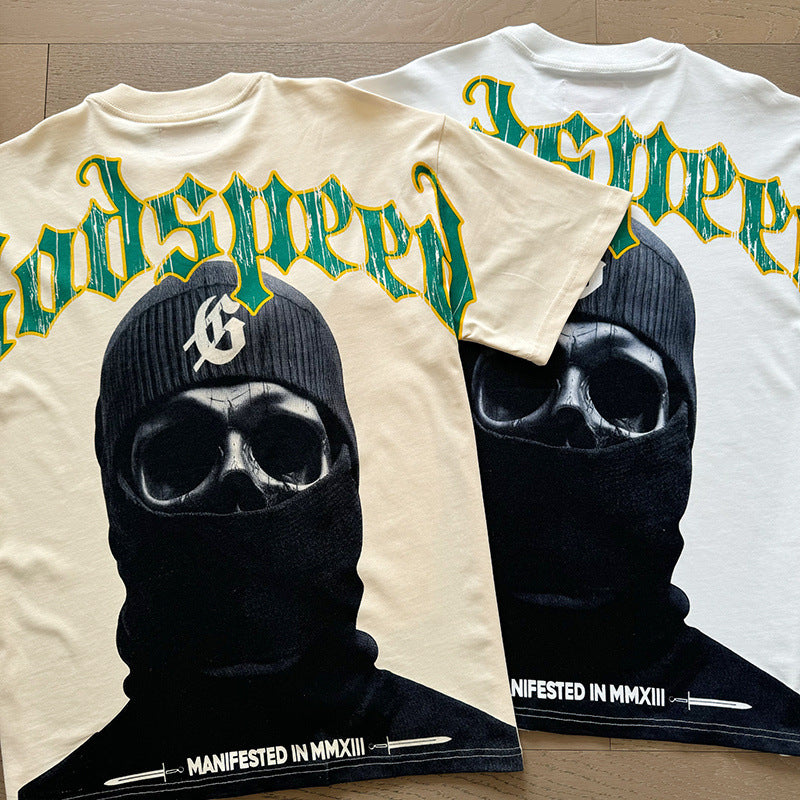 Summer New American Fashion Skull Rock Band Crewneck plus size Loose Short Sleeve T-shirt Couples Wholesale