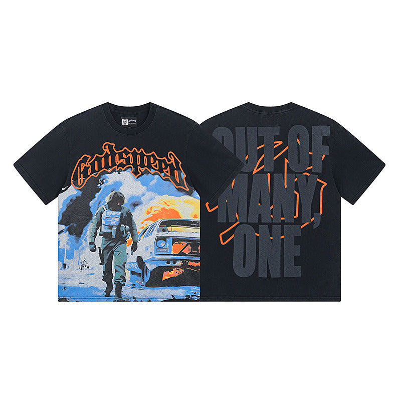 Summer New American Fashion Skull Rock Band Crewneck plus size Loose Short Sleeve T-shirt Couples Wholesale