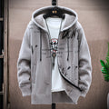 Cardigan sweater men's autumn and winter Korean style handsome trendy outerwear fashion fleece-lined thick sweater hooded coat men