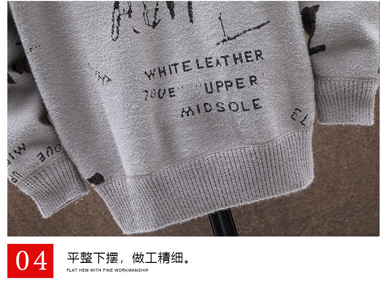 Cardigan sweater men's autumn and winter Korean style handsome trendy outerwear fashion fleece-lined thick sweater hooded coat men