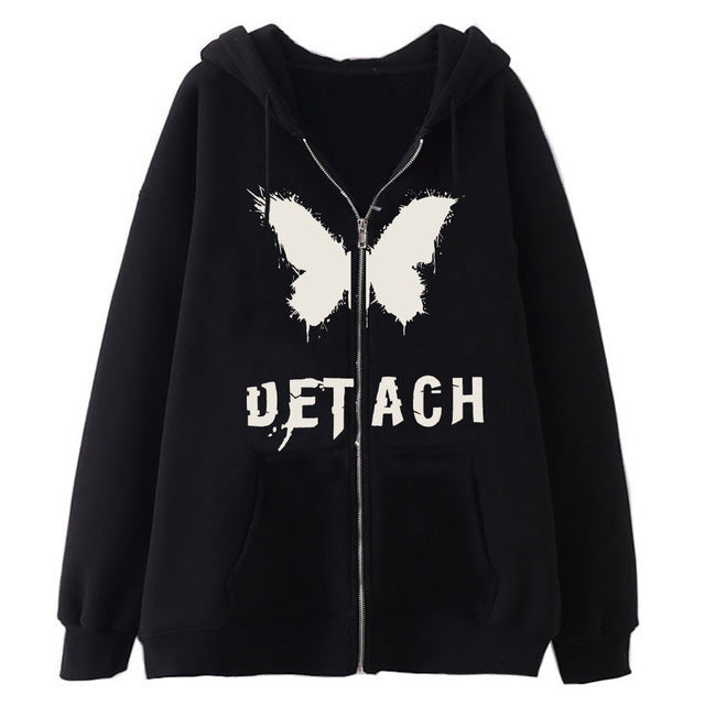 European and American Dark Skull Skeleton Sports Hooded Zipper Cardigan Sweatshirt Gothic Couple Harajuku Metal Jacket Top
