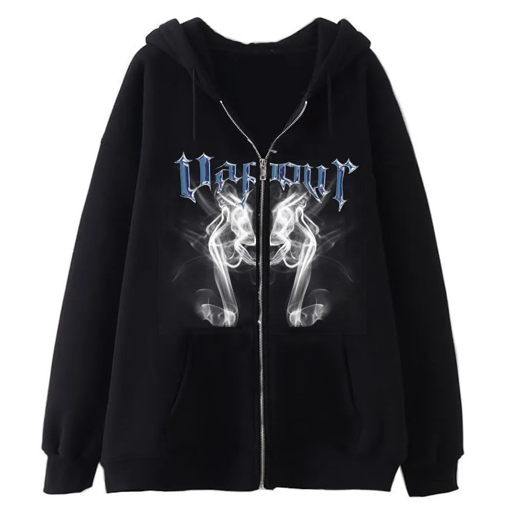 European and American Dark Skull Skeleton Sports Hooded Zipper Cardigan Sweatshirt Gothic Couple Harajuku Metal Jacket Top