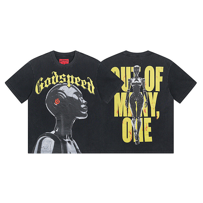 Summer New American Fashion Skull Rock Band Crewneck plus size Loose Short Sleeve T-shirt Couples Wholesale
