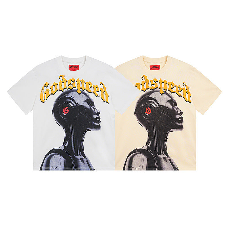 Summer New American Fashion Skull Rock Band Crewneck plus size Loose Short Sleeve T-shirt Couples Wholesale