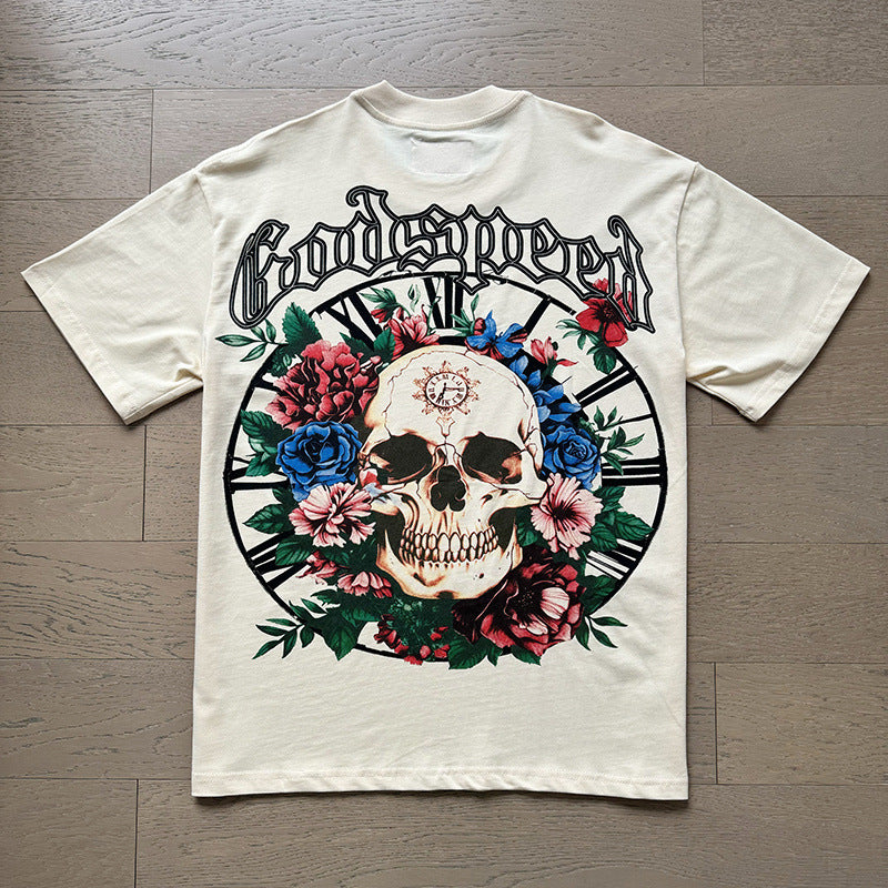 Summer New American Fashion Skull Rock Band Crewneck plus size Loose Short Sleeve T-shirt Couples Wholesale
