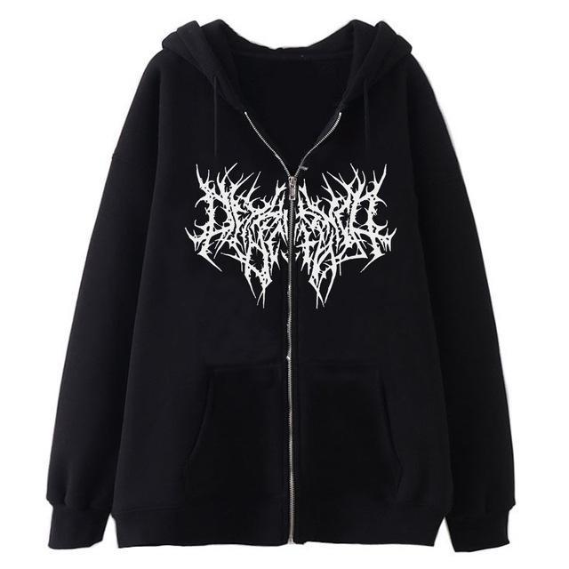 European and American Dark Skull Skeleton Sports Hooded Zipper Cardigan Sweatshirt Gothic Couple Harajuku Metal Jacket Top