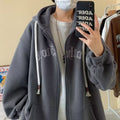 American-Style Zip-Up Hooded Fleece Sweatshirt for Men, Hong Kong Style Loose Casual Jacket, Trendy Ins Autumn Couple Sports Cardigan