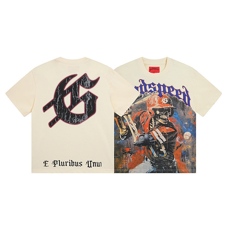 Summer New American Fashion Skull Rock Band Crewneck plus size Loose Short Sleeve T-shirt Couples Wholesale