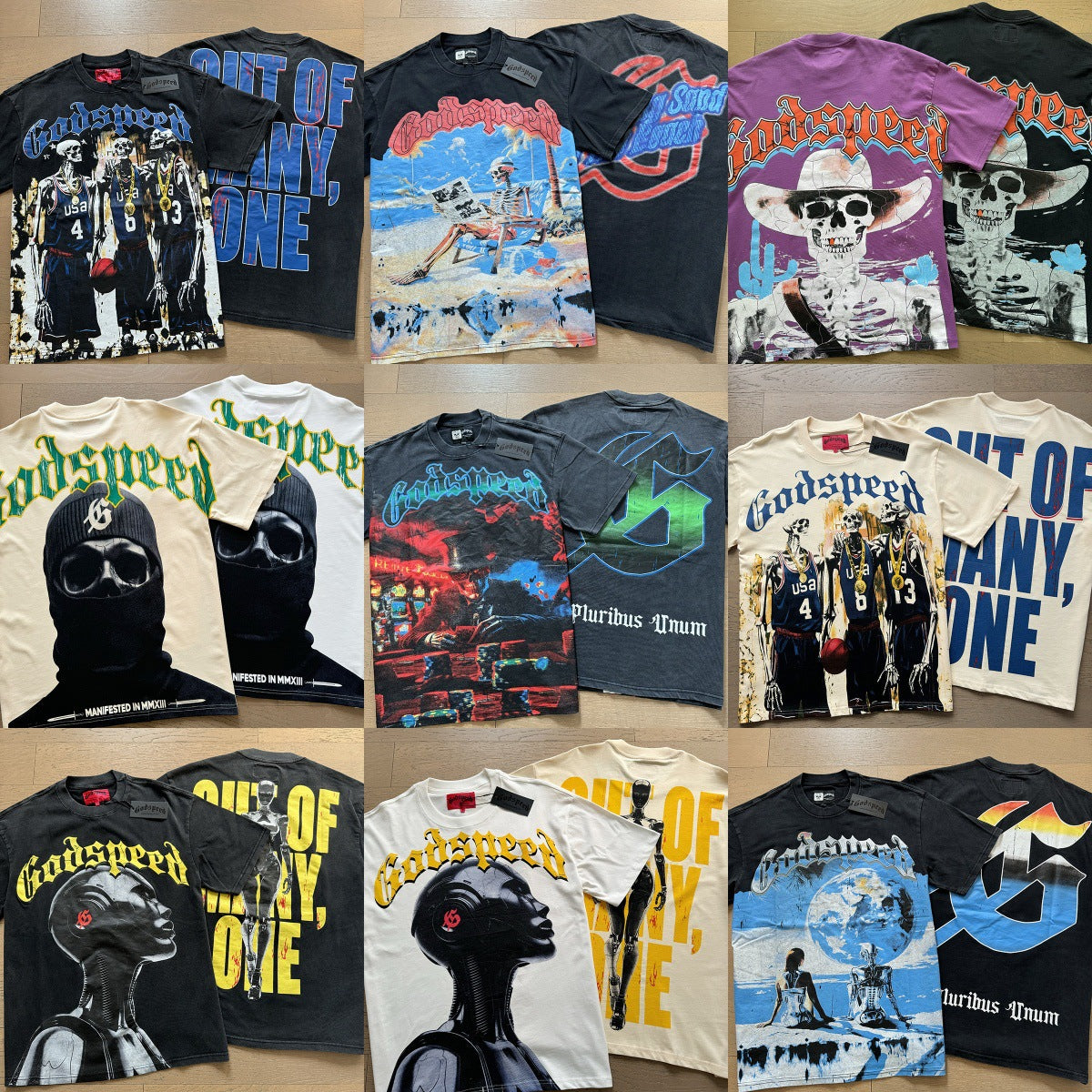 Summer New American Fashion Skull Rock Band Crewneck plus size Loose Short Sleeve T-shirt Couples Wholesale