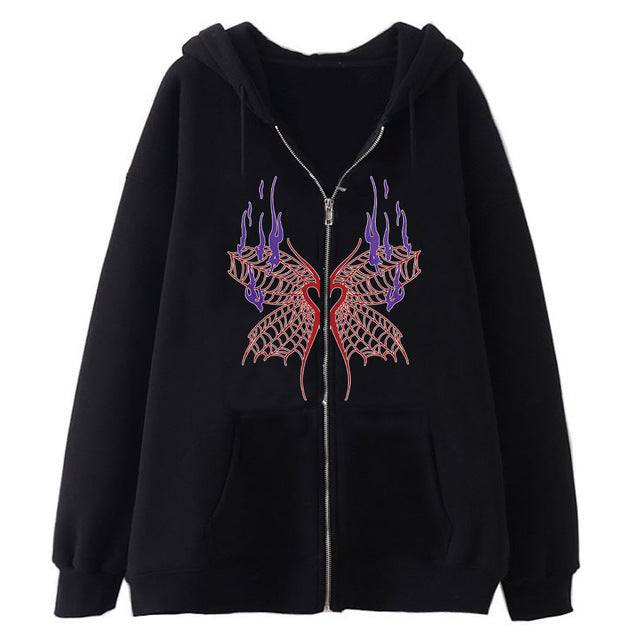 European and American Dark Skull Skeleton Sports Hooded Zipper Cardigan Sweatshirt Gothic Couple Harajuku Metal Jacket Top