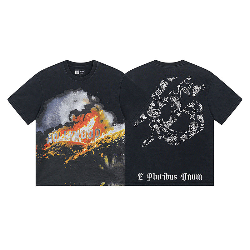 Summer New American Fashion Skull Rock Band Crewneck plus size Loose Short Sleeve T-shirt Couples Wholesale