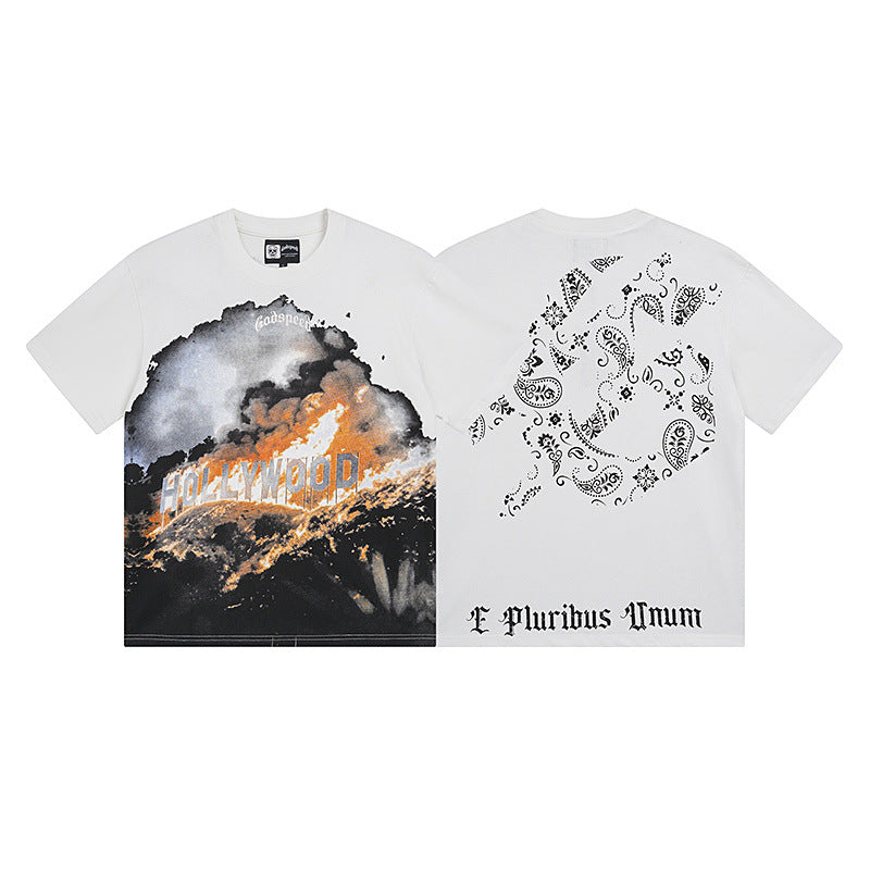 Summer New American Fashion Skull Rock Band Crewneck plus size Loose Short Sleeve T-shirt Couples Wholesale