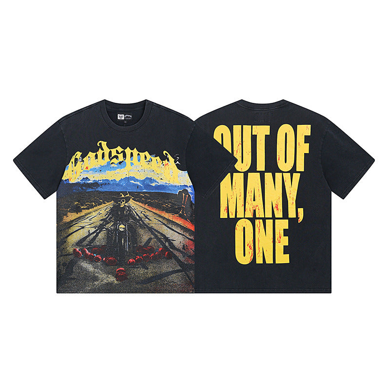 Summer New American Fashion Skull Rock Band Crewneck plus size Loose Short Sleeve T-shirt Couples Wholesale