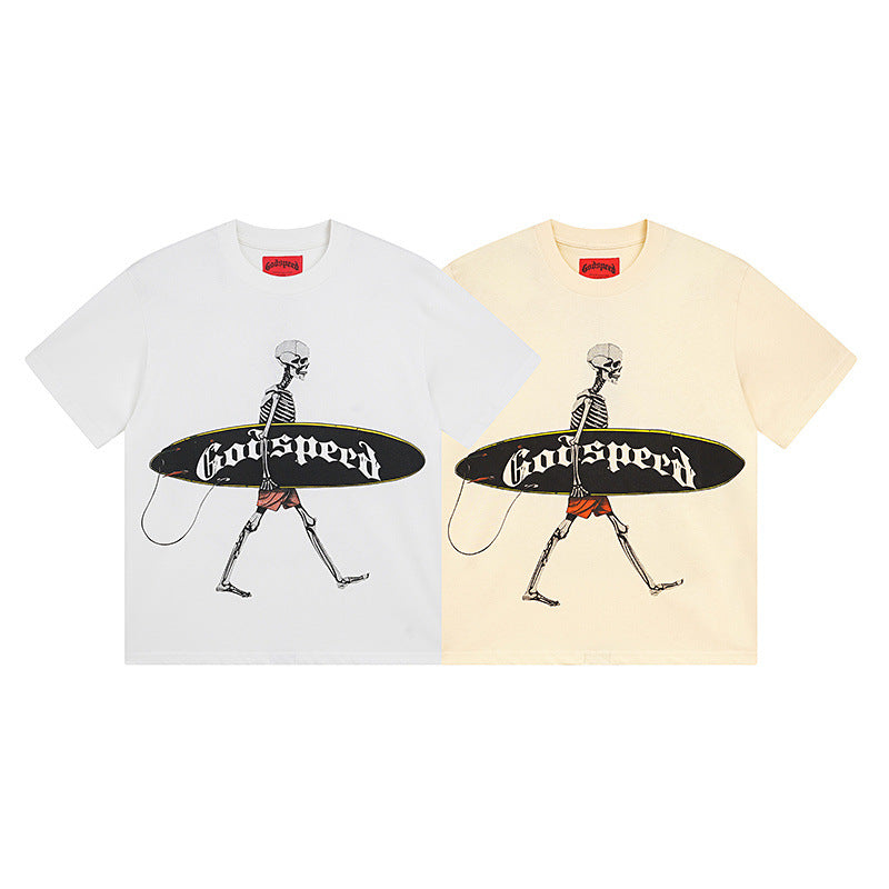 Summer New American Fashion Skull Rock Band Crewneck plus size Loose Short Sleeve T-shirt Couples Wholesale