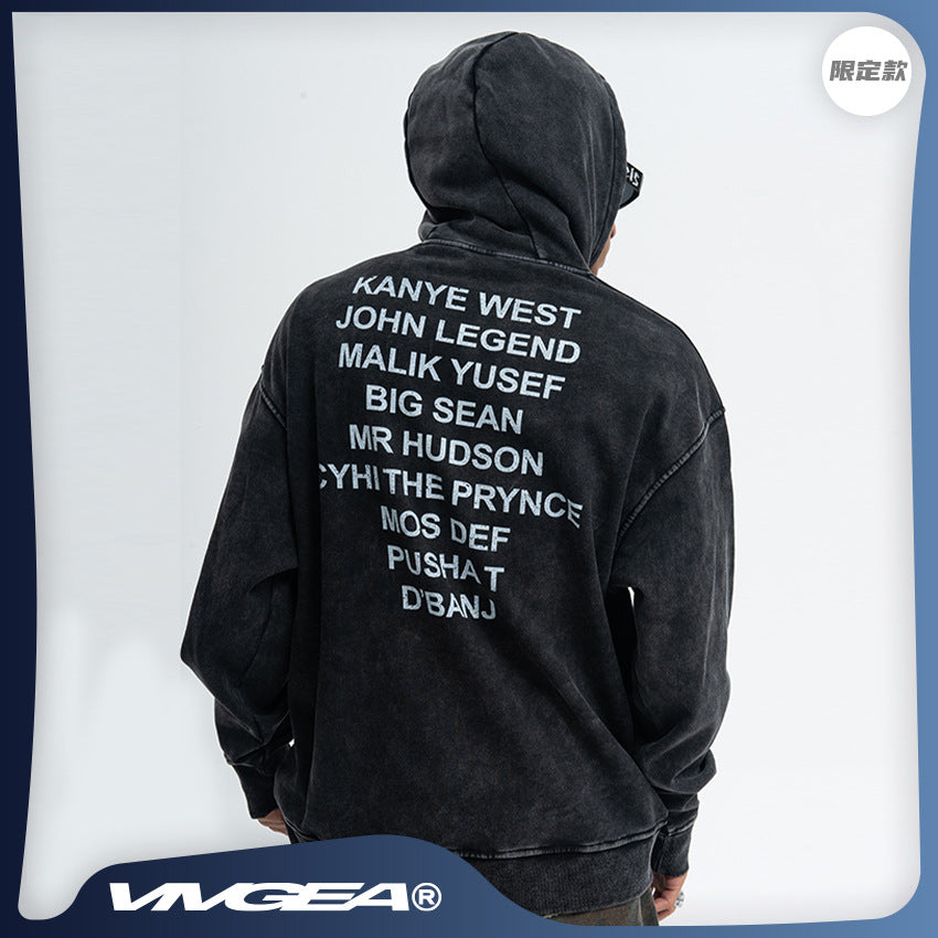 Vivgia American Style Trendy Brand Heavy Cotton Printed Washed Old Sweatshirt Hooded fleece-lined Autumn Winter Men's and Women's Coat