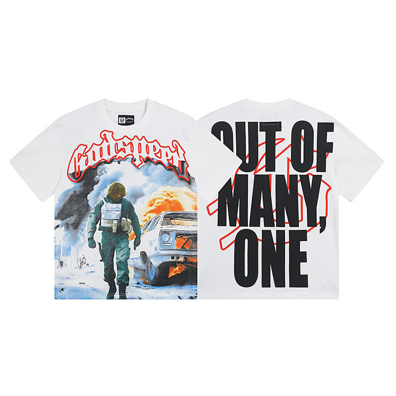 Summer New American Fashion Skull Rock Band Crewneck plus size Loose Short Sleeve T-shirt Couples Wholesale