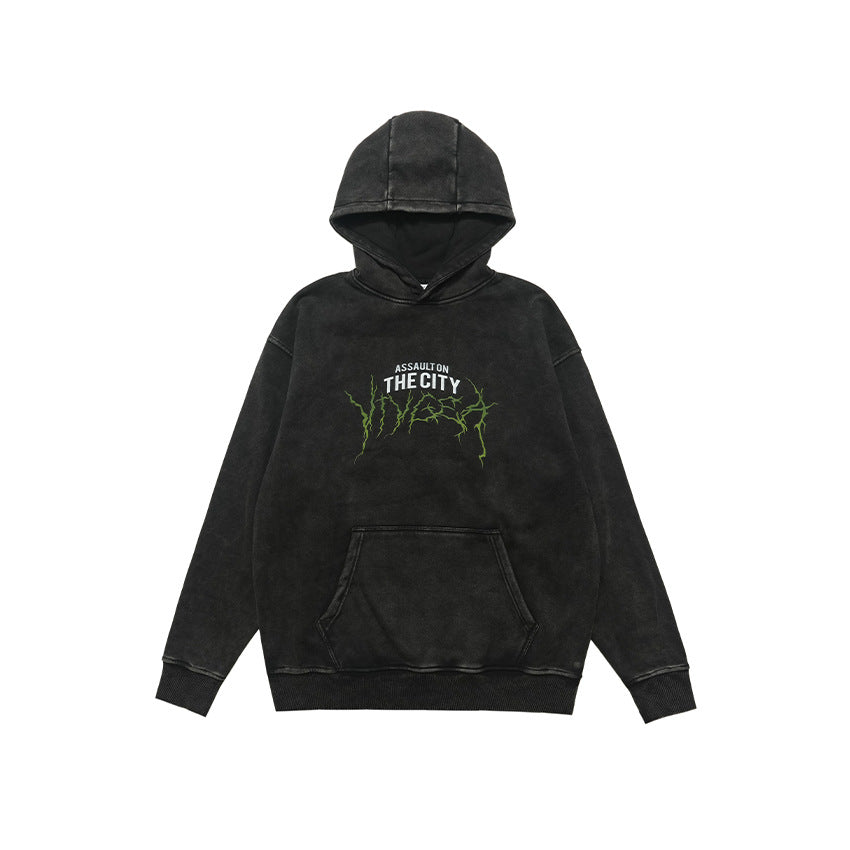 VIVGAE New Autumn and Winter American Vintage Washed Hooded Sweatshirt Men's and Women's Same Style fleece-lined Round Neck Jacket Loose