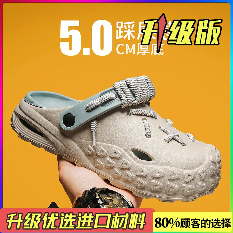 Flowllorss Men's Summer Outdoor Driving Sports Sandals Thick Bottom Anti-Slip Slip-On Beach Shoes Comfortable Wear Hole Shoes
