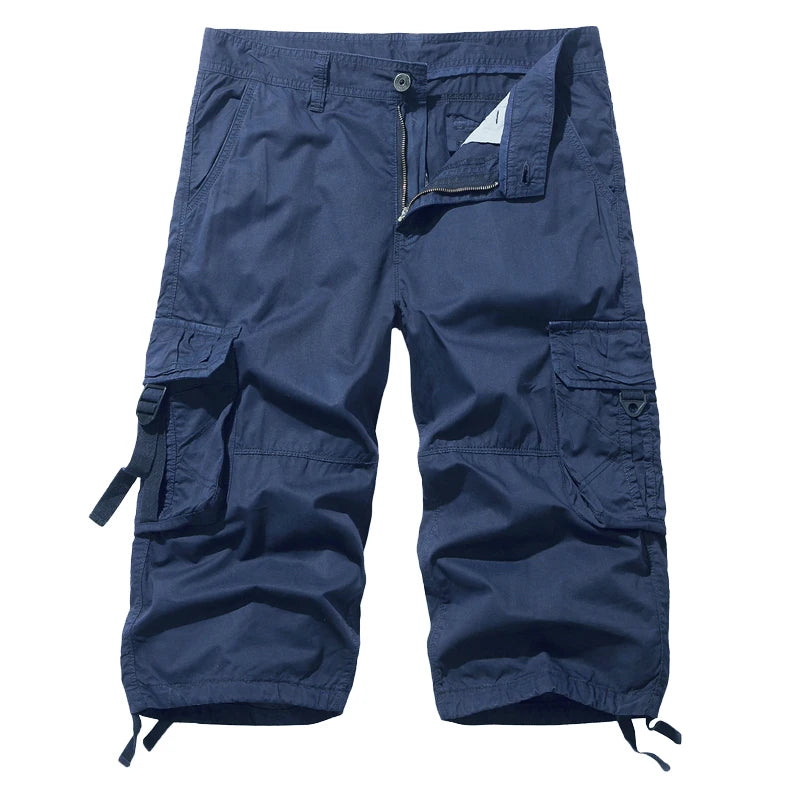 New style Cotton Below Knee Length  3/4 Long Shorts Men's Tactical Capri Pants Multi Pocket Summer Twill Work Cargo Pants Man
