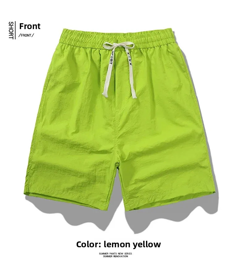 Ice Sensation Quick Dry Breathable Loose Men's Shorts Summer Thin Five-Point Drawstring Pure Color Sporty Casual Shorts