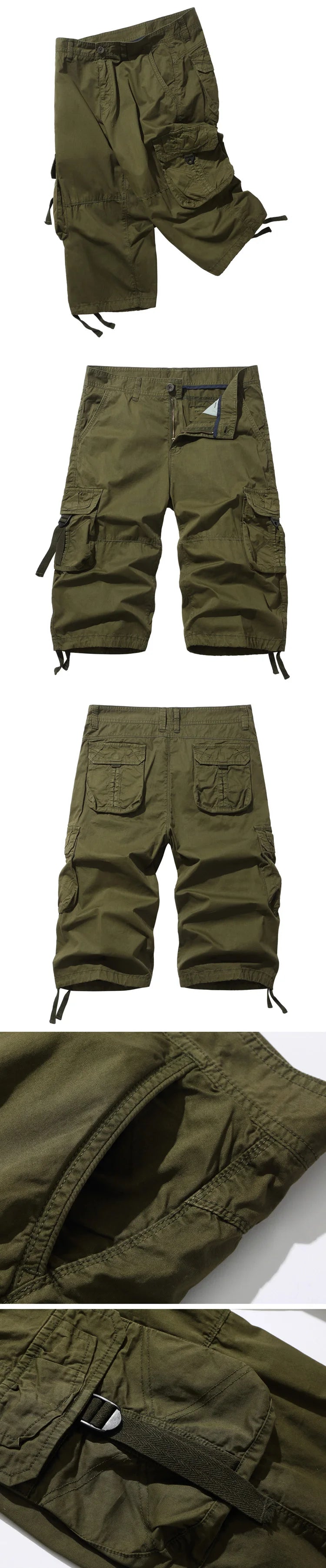 New style Cotton Below Knee Length  3/4 Long Shorts Men's Tactical Capri Pants Multi Pocket Summer Twill Work Cargo Pants Man
