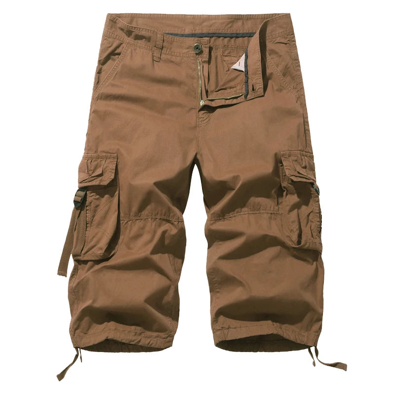 New style Cotton Below Knee Length  3/4 Long Shorts Men's Tactical Capri Pants Multi Pocket Summer Twill Work Cargo Pants Man