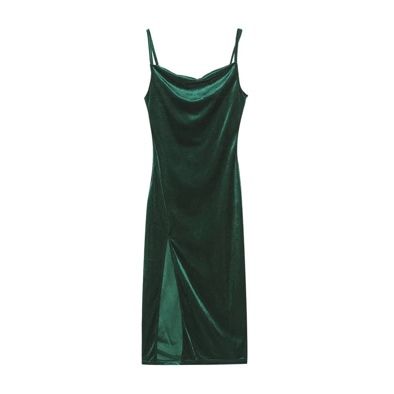 2024 woman European American Dresses style women's clothing 2024 new spring summer fashion sexy slim fit slit suspender dress