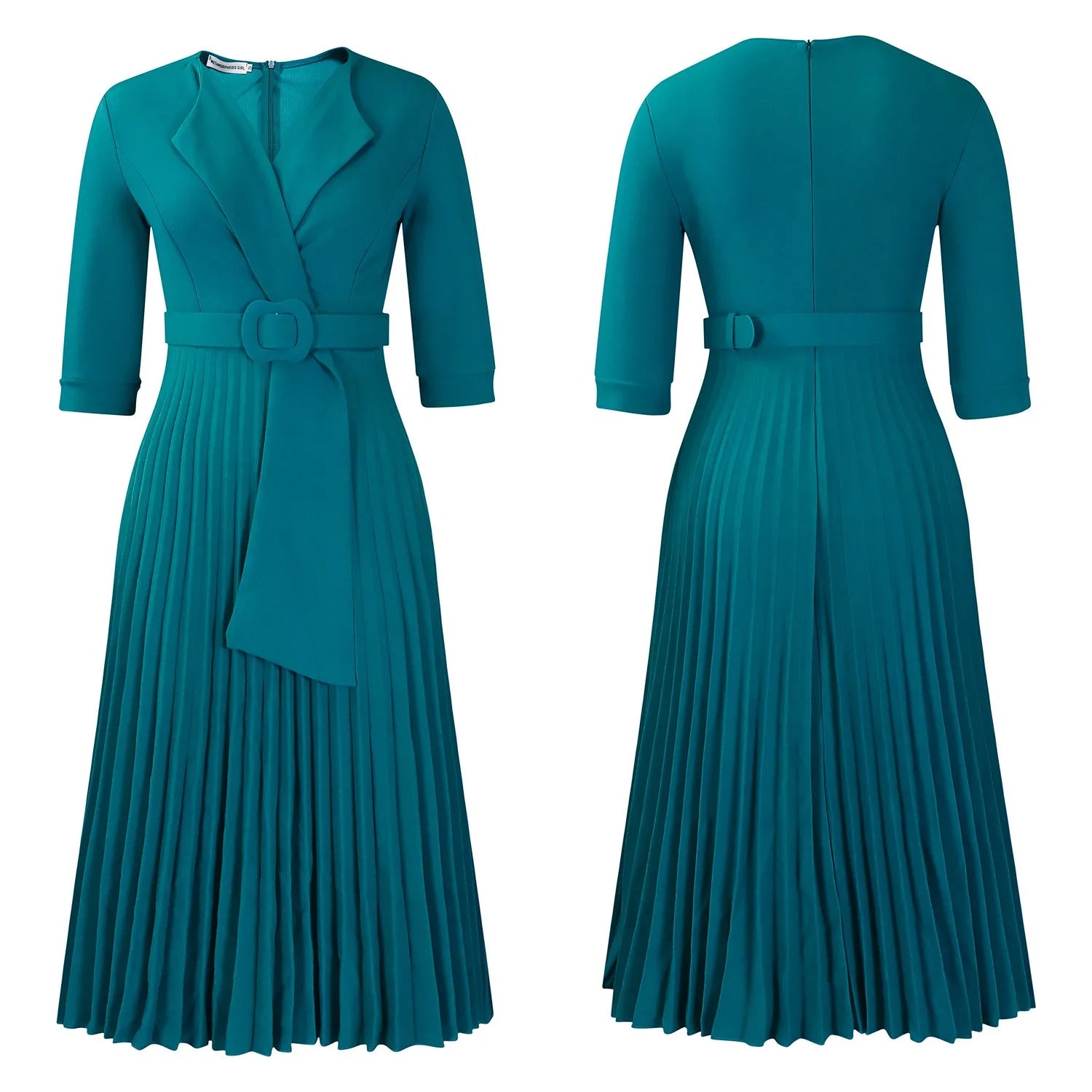 Elegant Office Ladies Dresses 2024 Autumn Fall Notched Collar Half Sleeve Belt Waisted Mid Calf Female Birthday Party Dress Midi