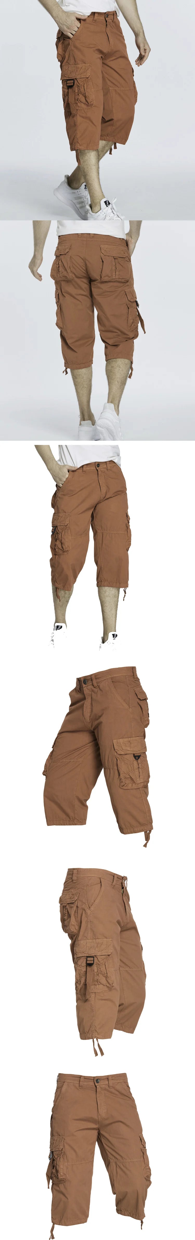New style Cotton Below Knee Length  3/4 Long Shorts Men's Tactical Capri Pants Multi Pocket Summer Twill Work Cargo Pants Man