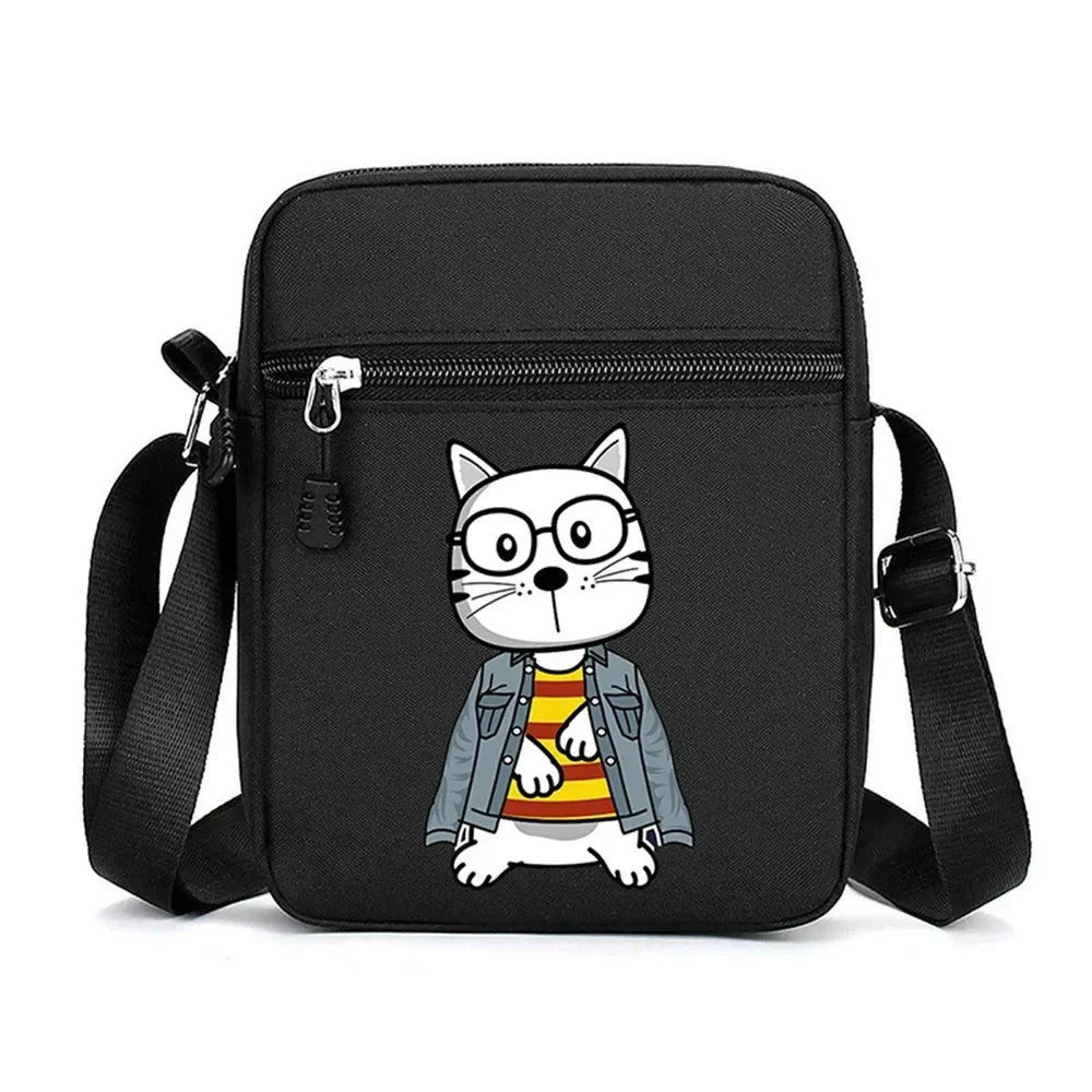 Simple Oxford Cloth Shoulder Bag Cartoon Adjustable Mobile Phone Bag Multiple Compartments Crossbody Bag for Men