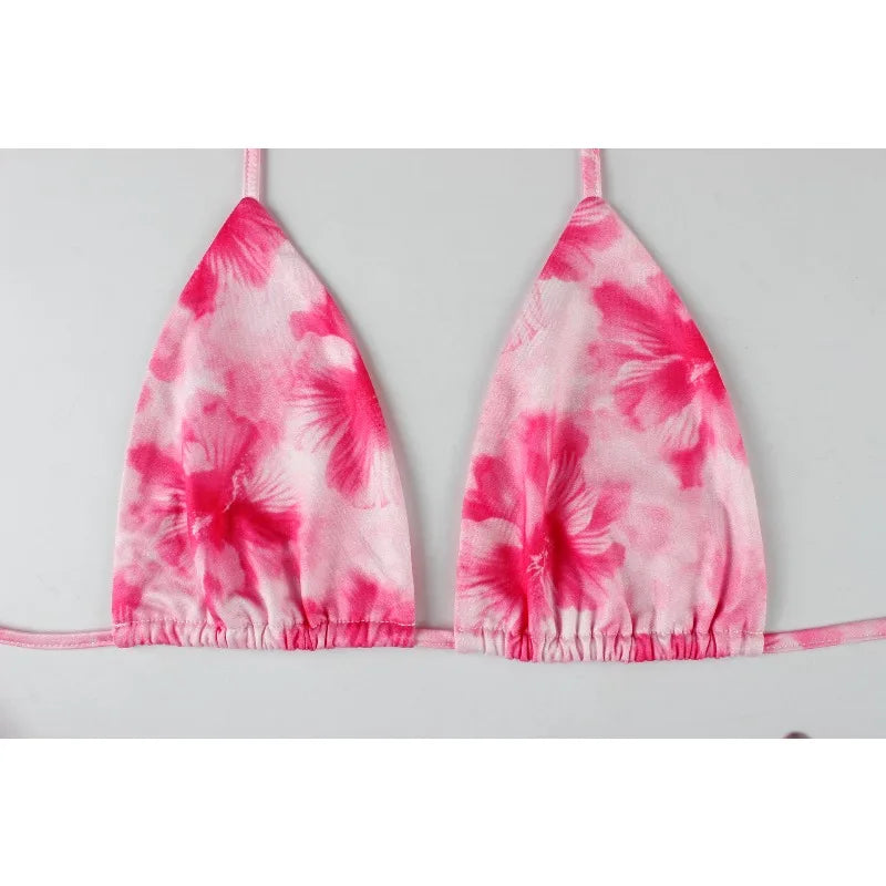 2026 New Women's Print Bikini Set Sexy Bandage Micro Bikini Layered Ruffle Skirt Three Piece Sets Beachwear Vacation Pool Party