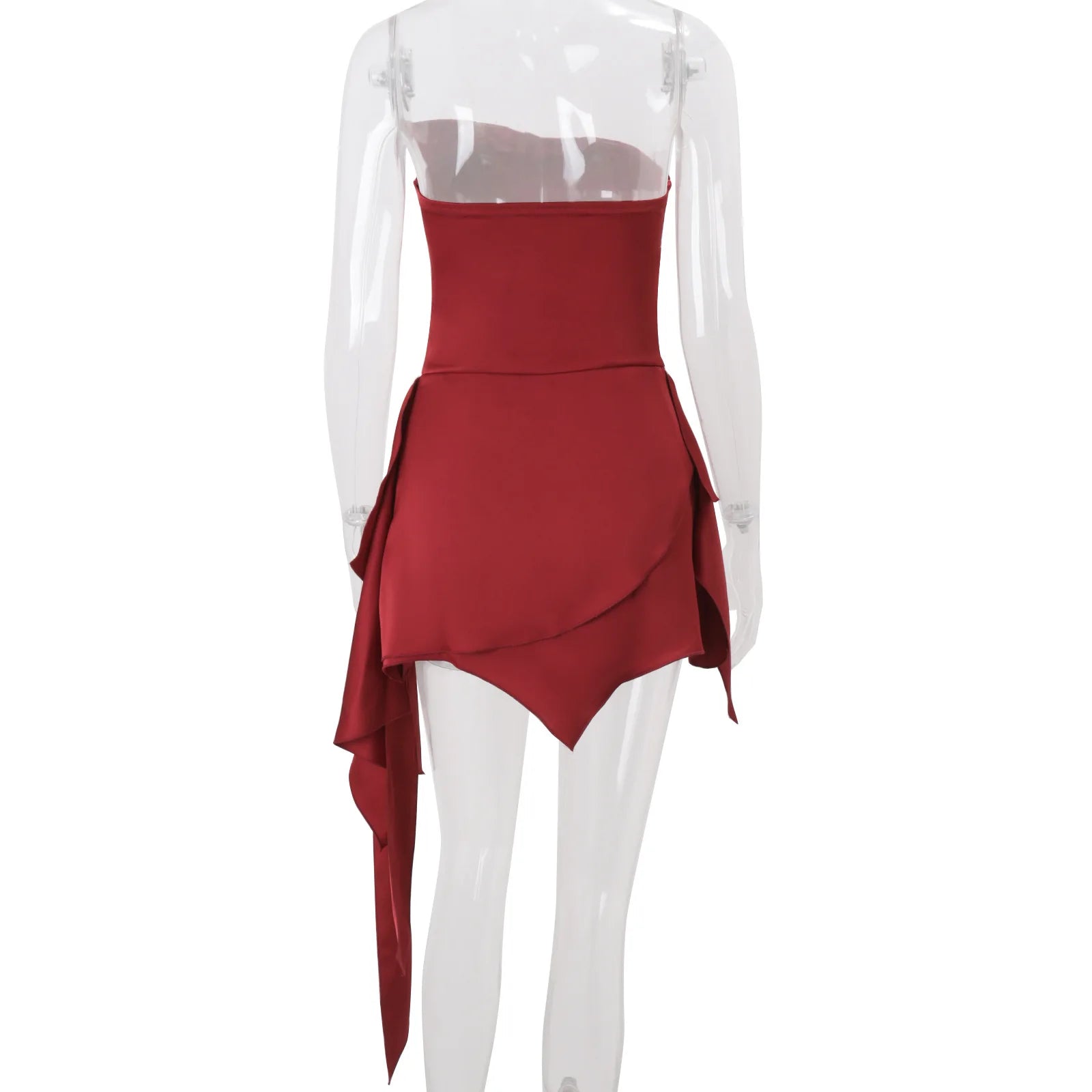 PixieKiki Sexy Satin Red Dress Asymmetrical Ruched Strapless Backless Short Dresses for Woman Party Birthday Outfits P33-EE26