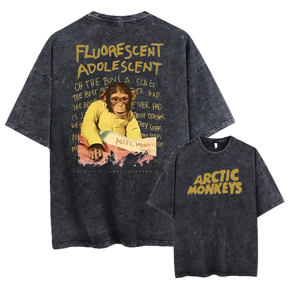 Retro Rock Arctic Monkeys Music Album Graphic T-Shrit Men's Vintage Washed Oversized Short Sleeve T Shirt Y2k Hip Hop Streetwear