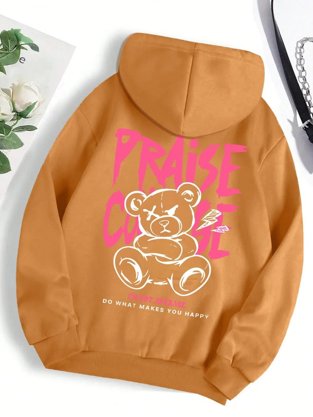 2025 Autumn New Men's Bear Letter Printed Comfortable Breathable Hoodie Outdoor City Street Style Hoodie