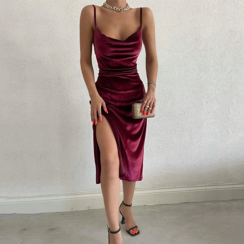 2024 woman European American Dresses style women's clothing 2024 new spring summer fashion sexy slim fit slit suspender dress