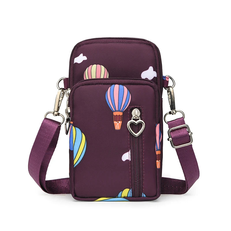 Women's Single Shoulder Crossbody Cell Phone Bag Four Zipper Bag Hanging Neck Coin Bag Outdoor Sports Arm Bag