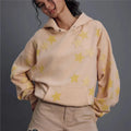hirigin American Casual Oversized Star Patch Hoodie Women Vintage Loose Drop Shoulder Kangaroo Pocket Everyday Street Sweatshirt