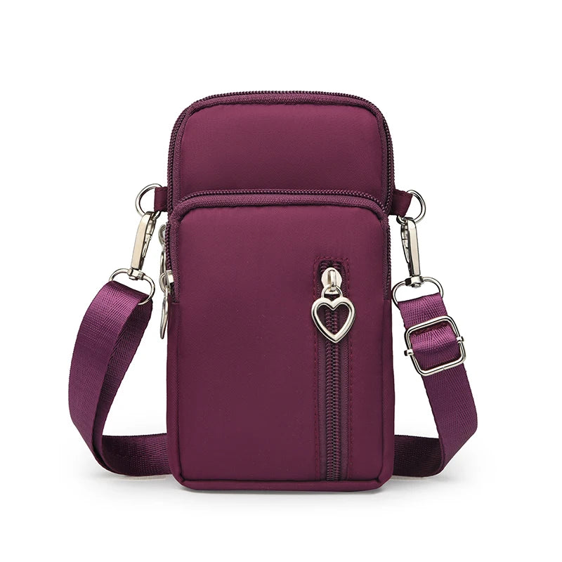Women's Single Shoulder Crossbody Cell Phone Bag Four Zipper Bag Hanging Neck Coin Bag Outdoor Sports Arm Bag